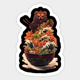 Bear aggressively eats ramen Sticker